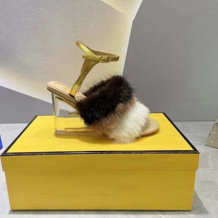 Fendi Women FF First White Mink High-Heeled Slingbacks 9.5 cm Heel