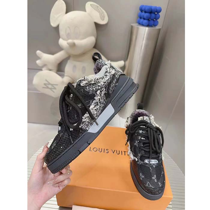 Louis Vuitton Unisex LV Skate Sneaker Black Swarovski Crystals Monogram Denim Double Laces Rubber