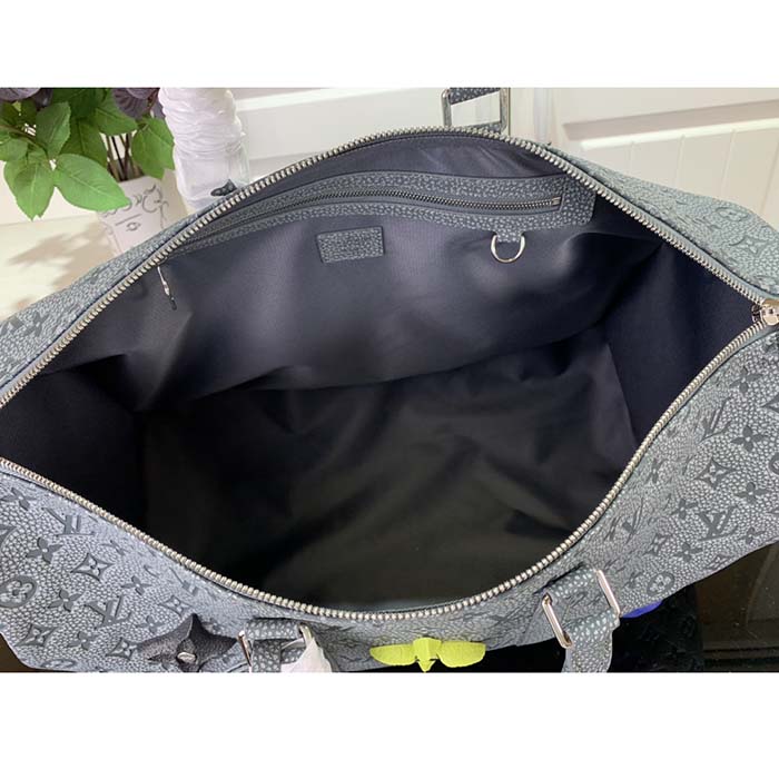 Louis Vuitton LV Unisex Keepall 50 Granite Taurillon Monogram Embossed Cowhide Leather