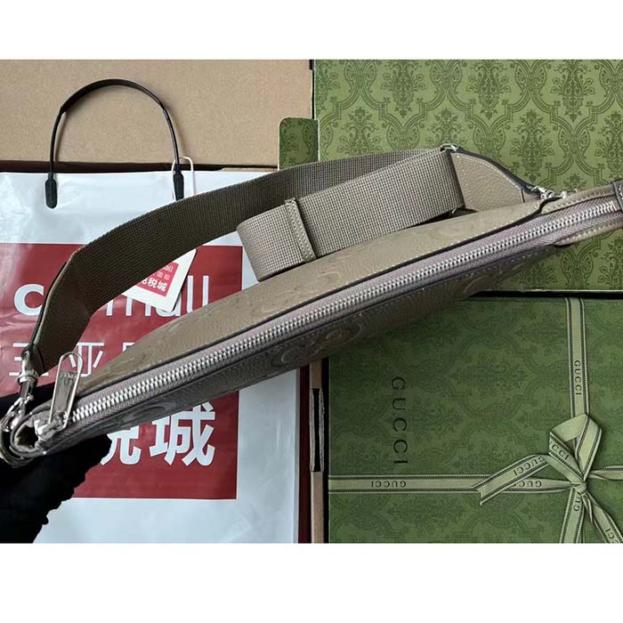 Gucci Unisex Jumbo GG Medium Messenger Bag Dark Green Leather Zip Closure