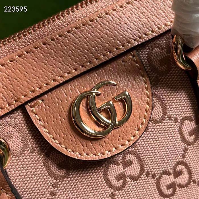 Gucci Women Ophidia GG Small Tote Bag Pink GG Canvas Leather Rose Gold Hardware
