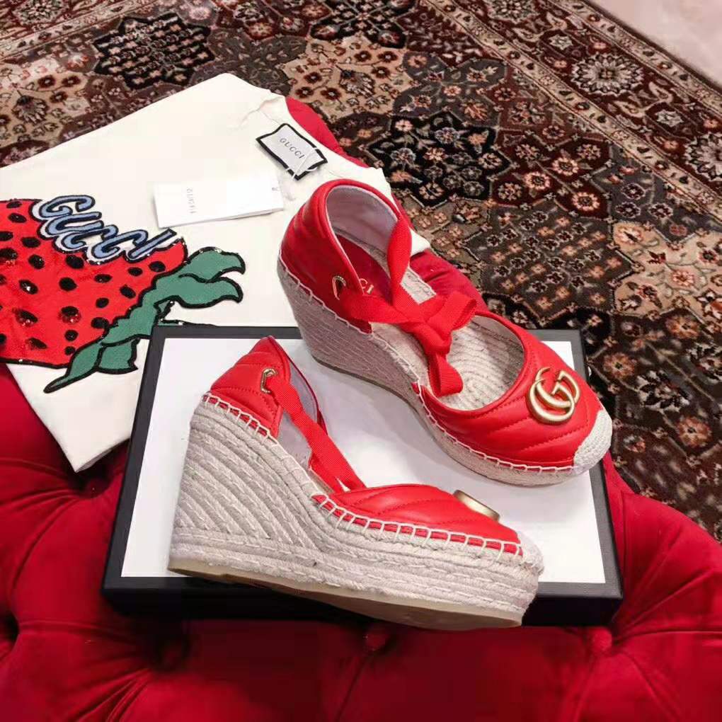 Gucci Women Leather Platform Espadrille 11.9cm Heel with 3.6cm Platform-Red