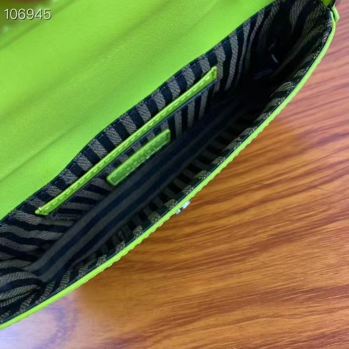 Fendi Women FF Baguette Phone Pouch Acid Green Silk Pouch