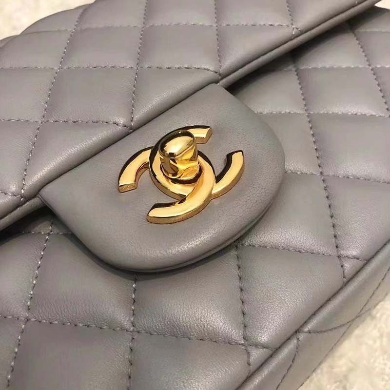Chanel Women CC Large Classic Handbag Lambskin Gold-Tone Metal Dark Gray