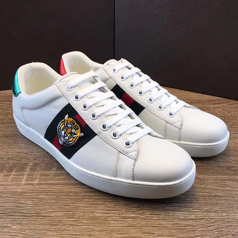 Gucci Men Ace Embroidered Sneaker Shoes with Tiger Web-White
