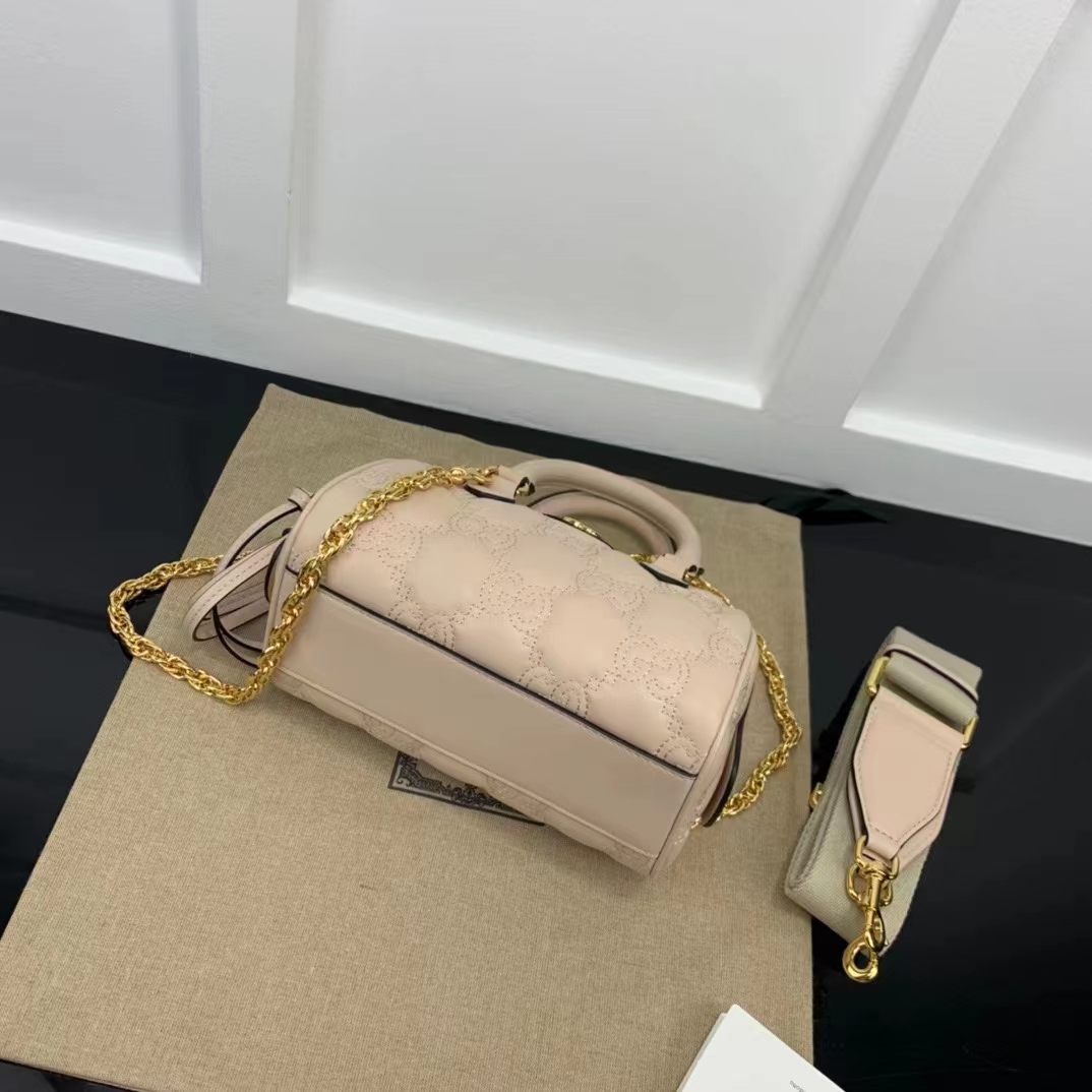 Gucci Women Matelassé Leather Top Handle Bag Beige GG Matelassé Leather Double G