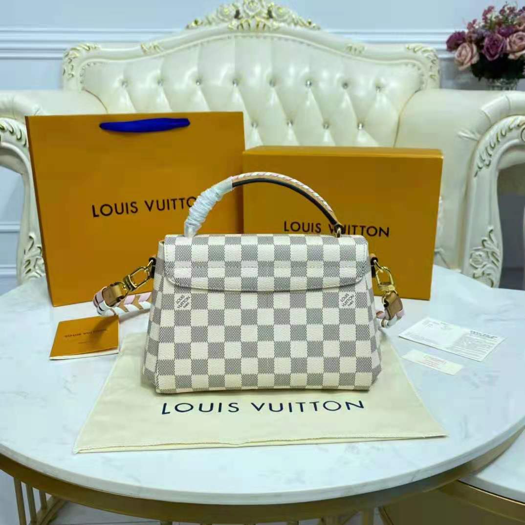 Louis Vuitton LV Women Croisette Hand Bag Pink Damier Azur Coated Canvas