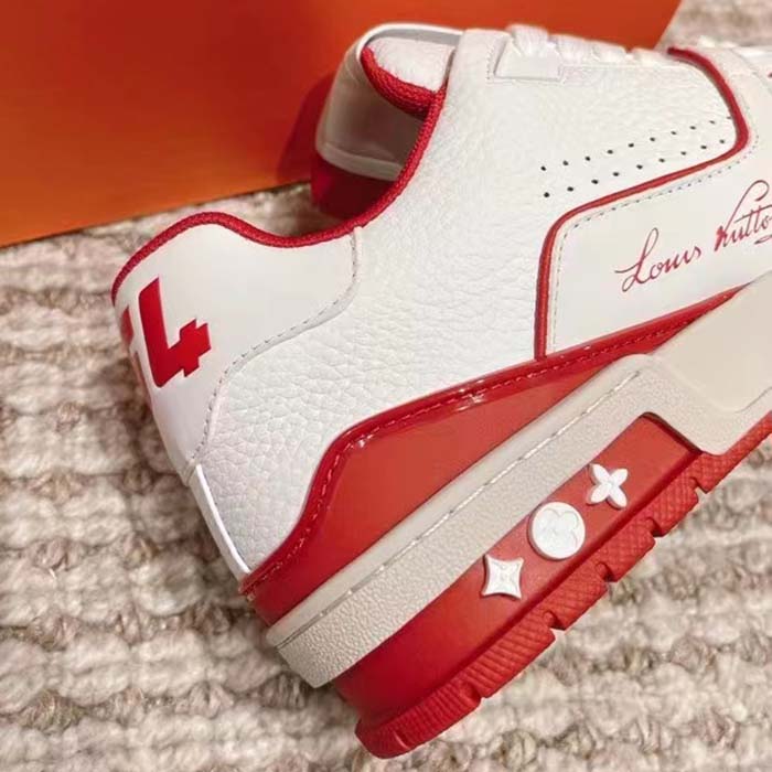 Louis Vuitton Unisex LV Trainer Sneaker Red Grained Calf Leather Rubber Initials