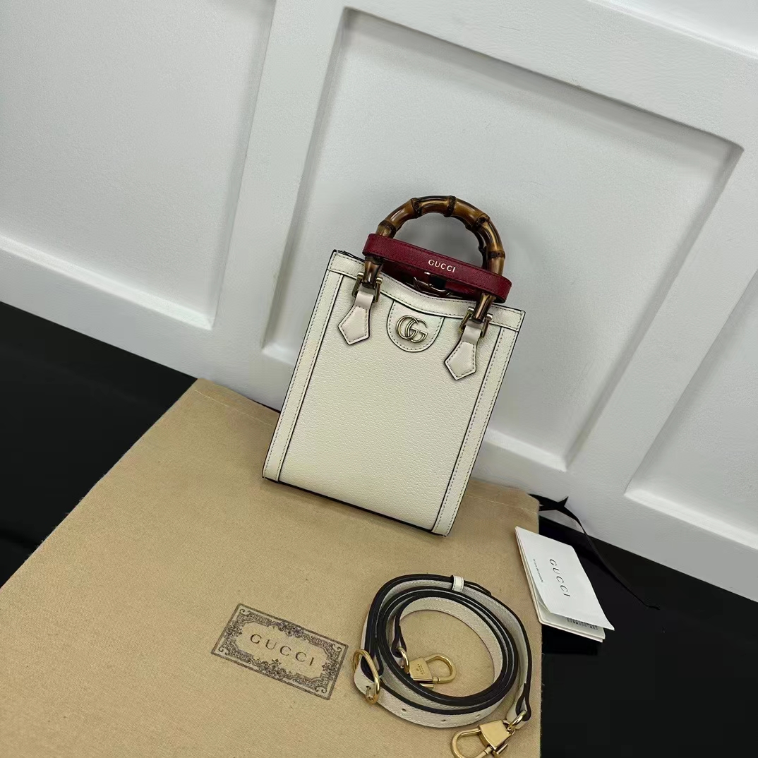 Gucci GG Women Gucci Diana Mini Tote Bag Double G White Leather
