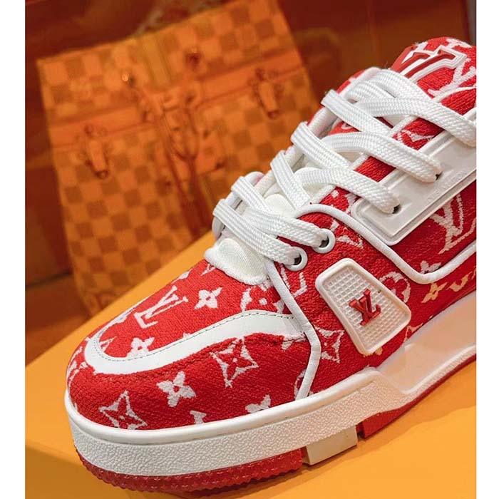 Louis Vuitton LV Unisex LV Trainer Sneaker Red Monogram Textile Rubber Outsole