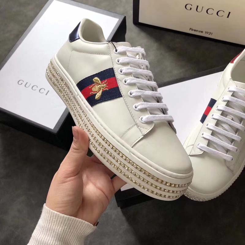 Gucci Women Ace Sneaker with Crystals White