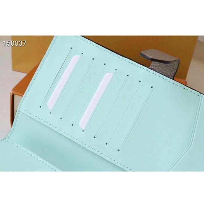 Louis Vuitton LV Unisex Vertical Wallet Galet Beige Aquamarine Blue Taurillon Cowhide Leather
