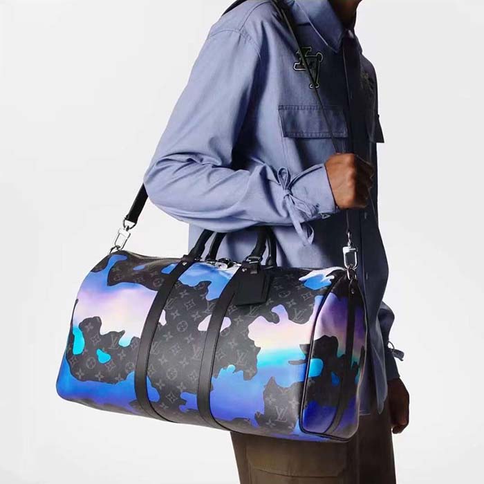 Louis Vuitton LV Unisex Keepall 55B Sunrise Monogram Eclipse Coated Canvas Cowhide Leather