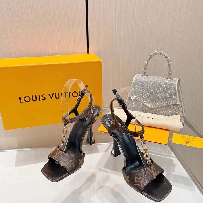 Louis Vuitton Women LV Sparkle Sandal Brown Monogram Canvas Outsole 9.5 CM Heel