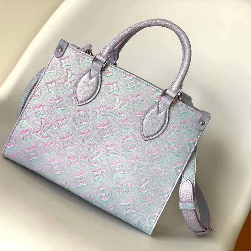 Louis Vuitton LV Women OnTheGo PM Tote Bag Purple Sprayed Embossed Grained Cowhide