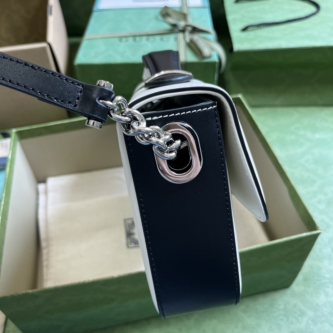 Gucci Women Petite GG Small Shoulder Bag Black White Leather Double G