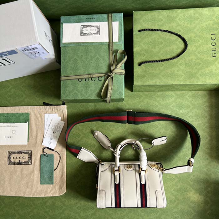 Gucci Unisex GG Mini Top Handle Bag Double G White Smooth Leather