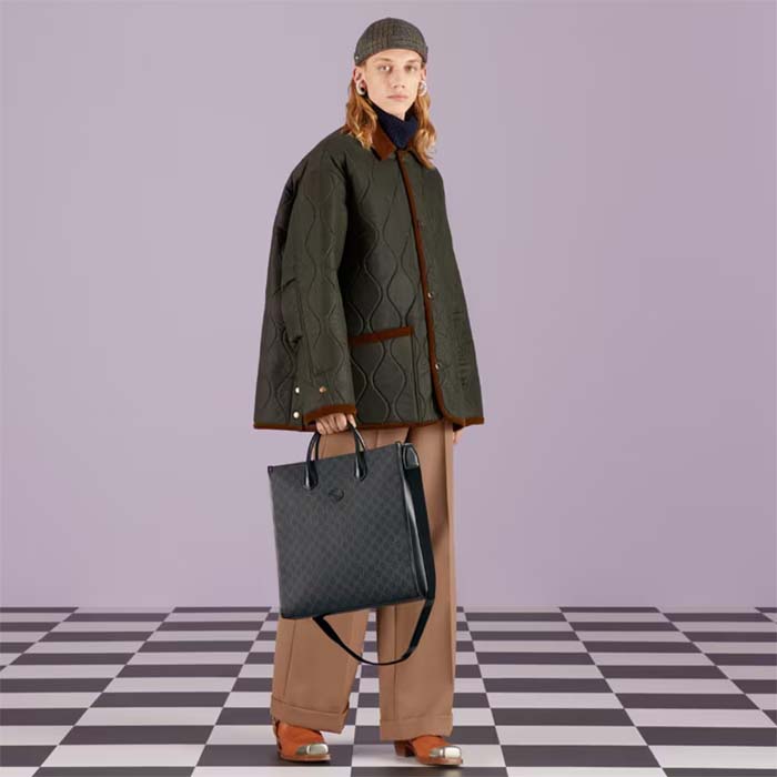 Gucci Unisex Medium Tote Bag Interlocking G Black GG Supreme Canvas