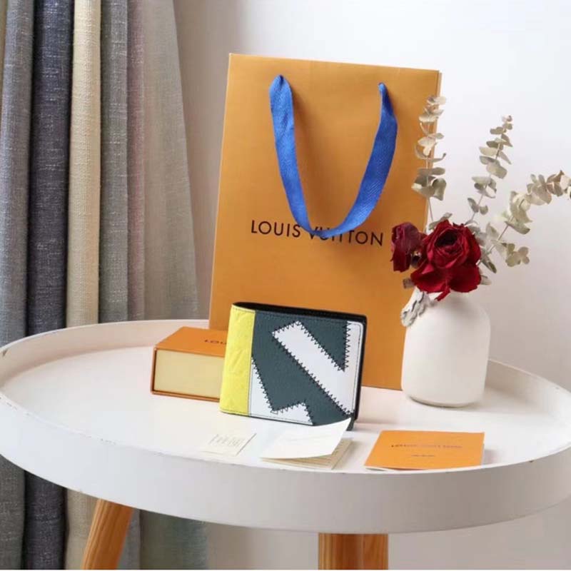 Louis Vuitton LV Unisex PF Slender Wallet Yelow Blue Taurillon Cowhide Leather