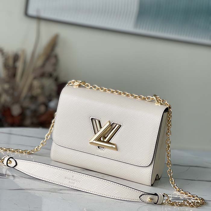 Louis Vuitton LV Women Twist MM Chain Bag White Epi Grained Cowhide Leather
