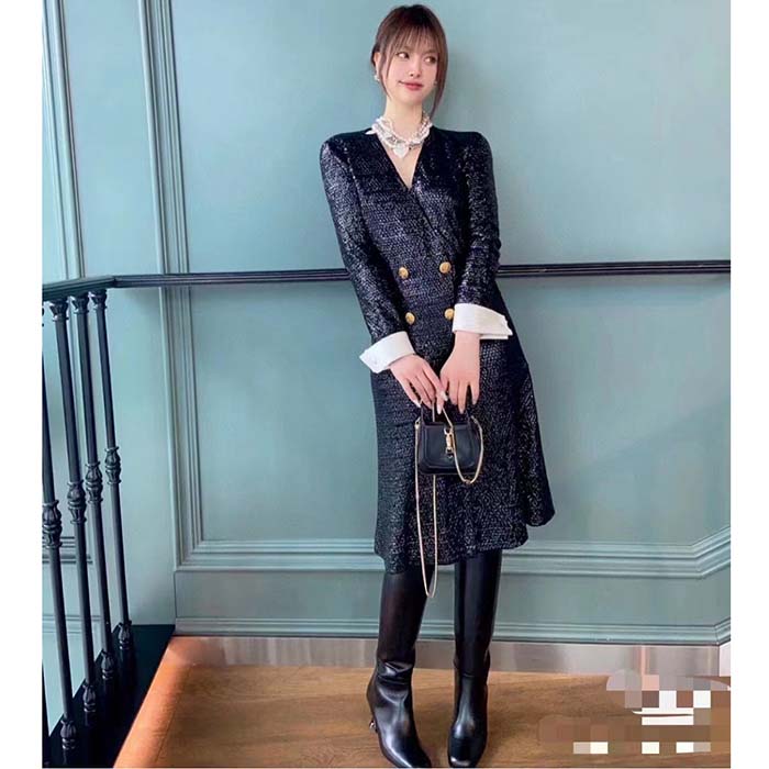 Gucci Women GG Boot Black Leather Geometric Heel Metal Inserts Mid-Heel