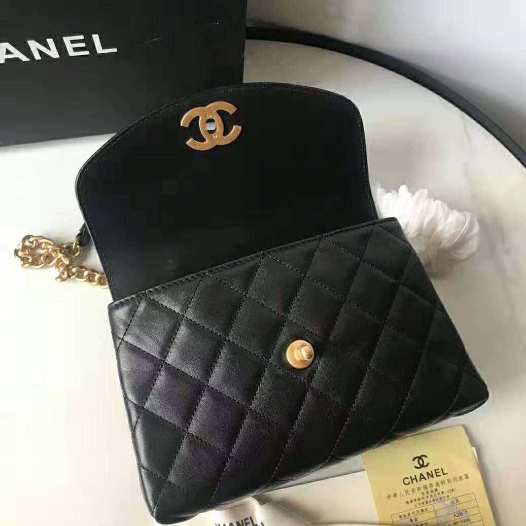 Chanel Women Flap Bag with Top Handle in Lambskin-Black