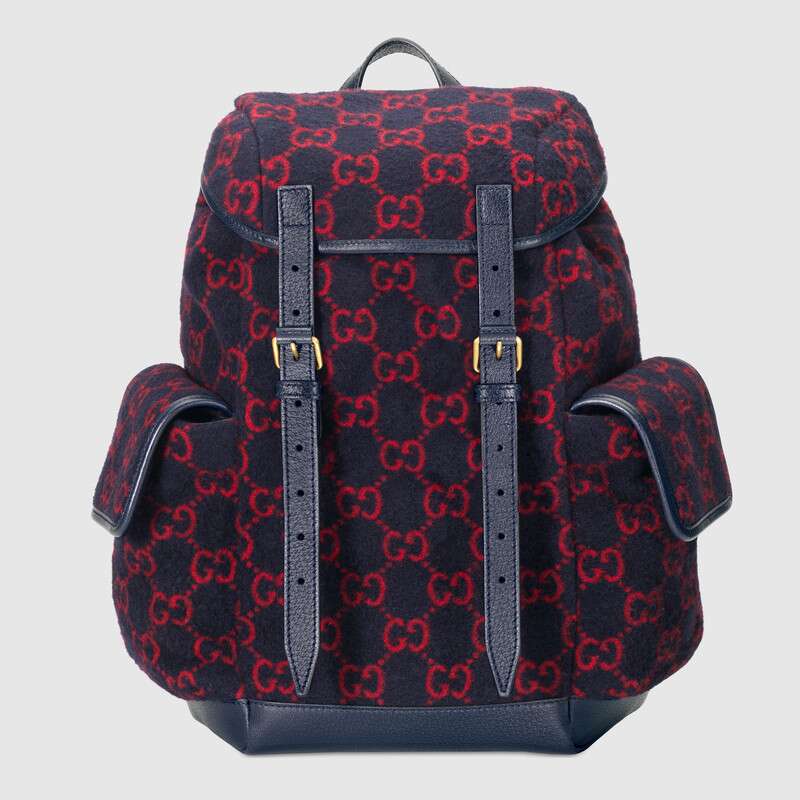 Gucci GG Unisex Small GG Wool Backpack in Wool and Leather