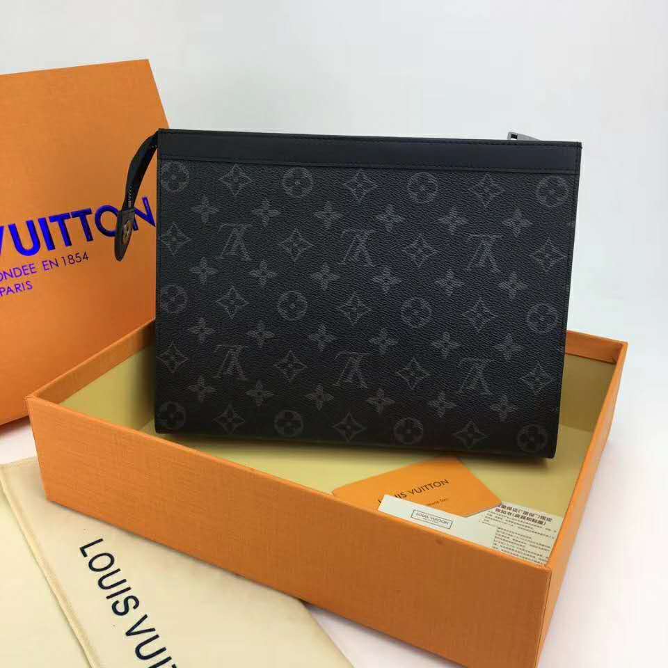 Louis Vuitton LV Unisex Pochette Voyage MM Bag in Monogram Eclipse canvas-Grey