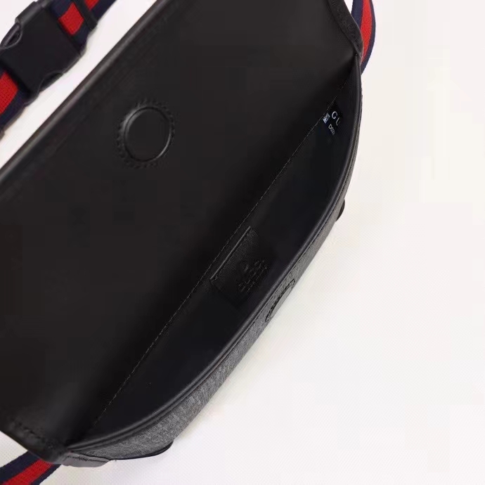 Gucci Unisex GG Black Belt Bag Black Grey GG Supreme Canvas Leather Trim