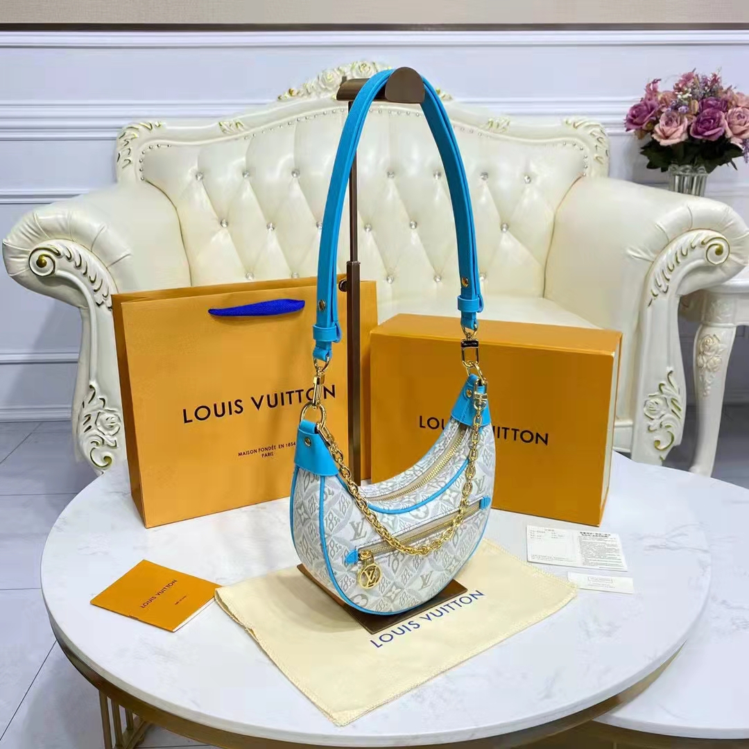 Louis Vuitton LV Women Loop Ecru Blue Since 1854 Jacquard Textile Cowhide Leather