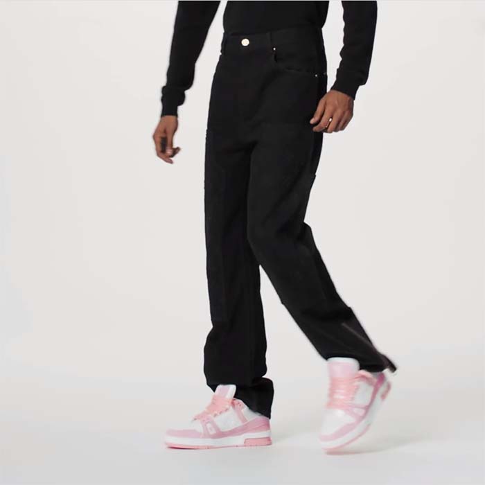 Louis Vuitton Unisex LV Trainer Sneaker Pink Mix Materials Rubber Initials Monogram Flowers