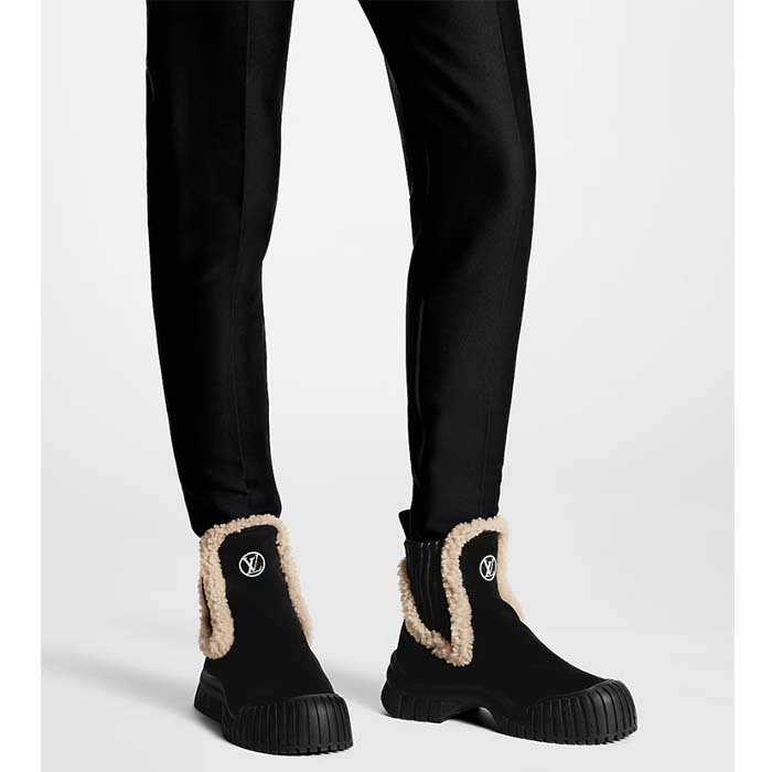 Louis Vuitton Women Shoes LV Ruby Flat Ankle Boot Black Suede Calf Leather Shearling