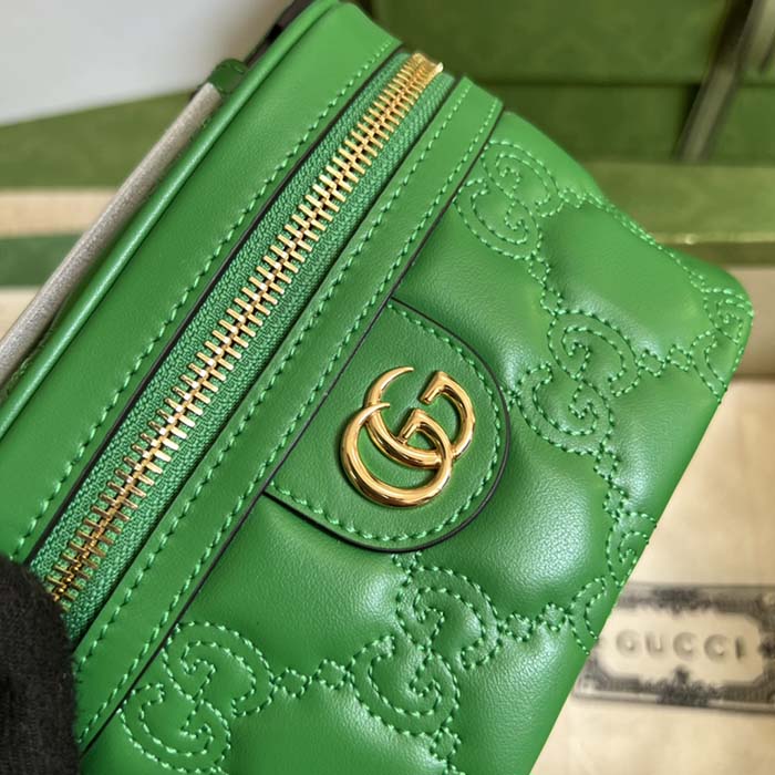Gucci Women GG Matelassé Top Handle Mini Bag Green Leather Double G