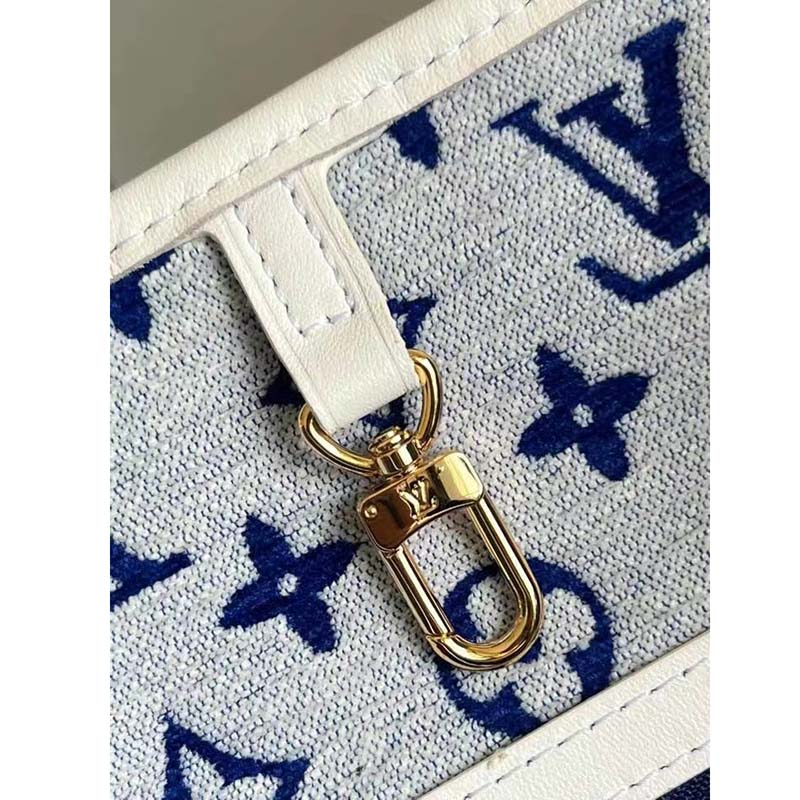 Louis Vuitton Women Neverfull MM Tote Blue Monogram Jacquard Velvet Cowhide Leather