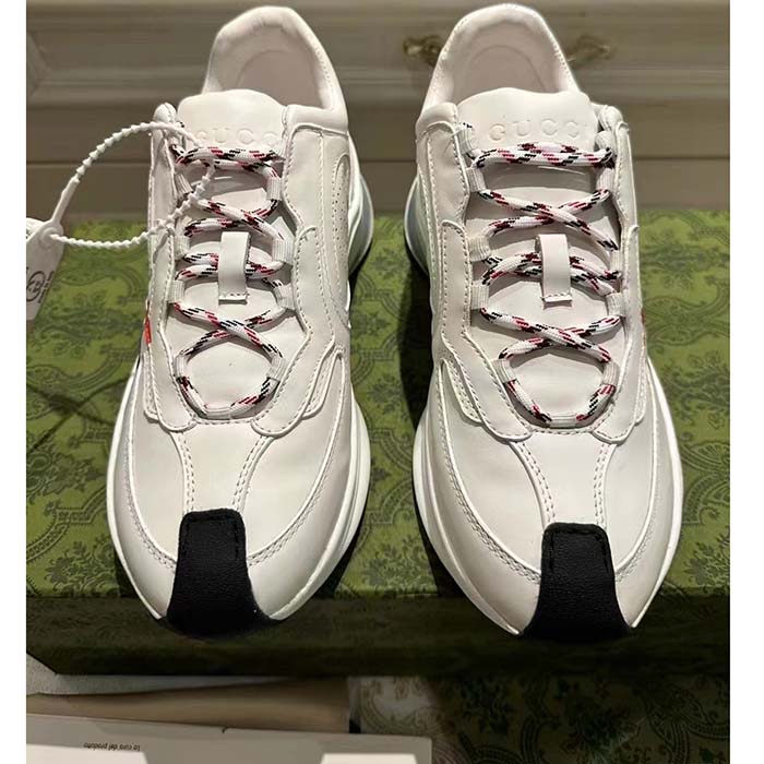 Gucci Unisex GG Run Sneaker White Leather Blue Mid Heel Red Interlocking G 6 Cm Heel