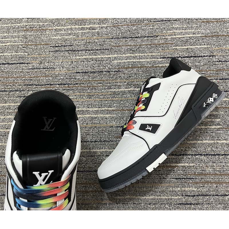 Louis Vuitton Unisex LV Trainer Sneaker White Calf Leather Rubber Monogram Flowers