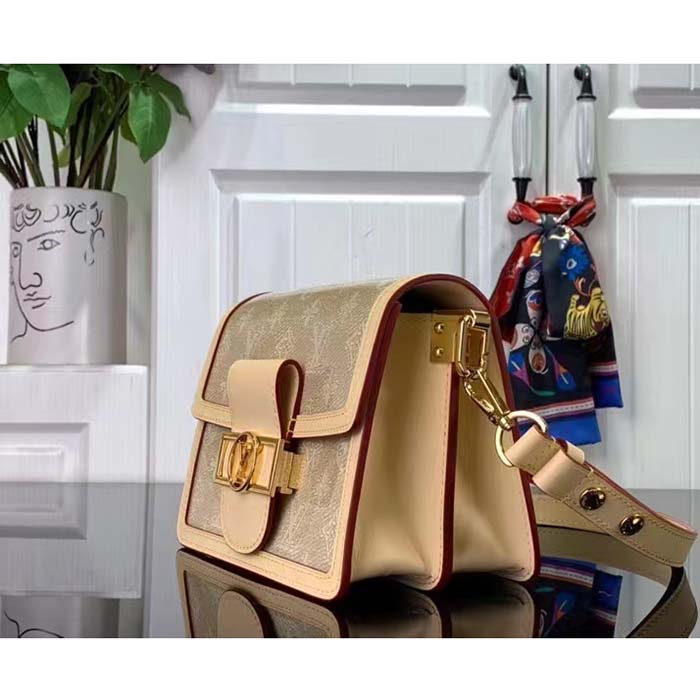 Louis Vuitton LV Women Mini Dauphine Handbag Beige Monoglam Coated Canvas