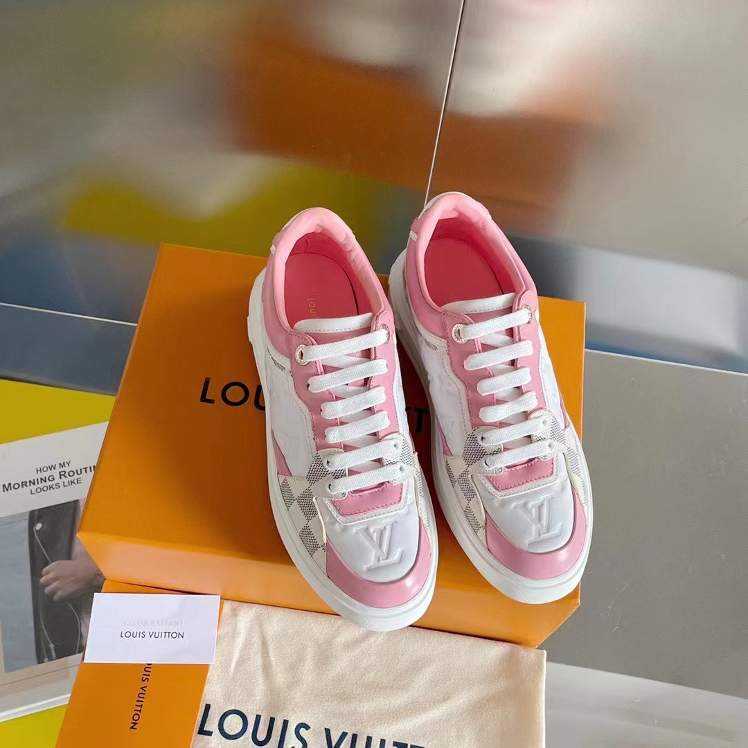 Louis Vuitton LV Women Time Out Sneaker Pink Monogram Embossed Calf Leather