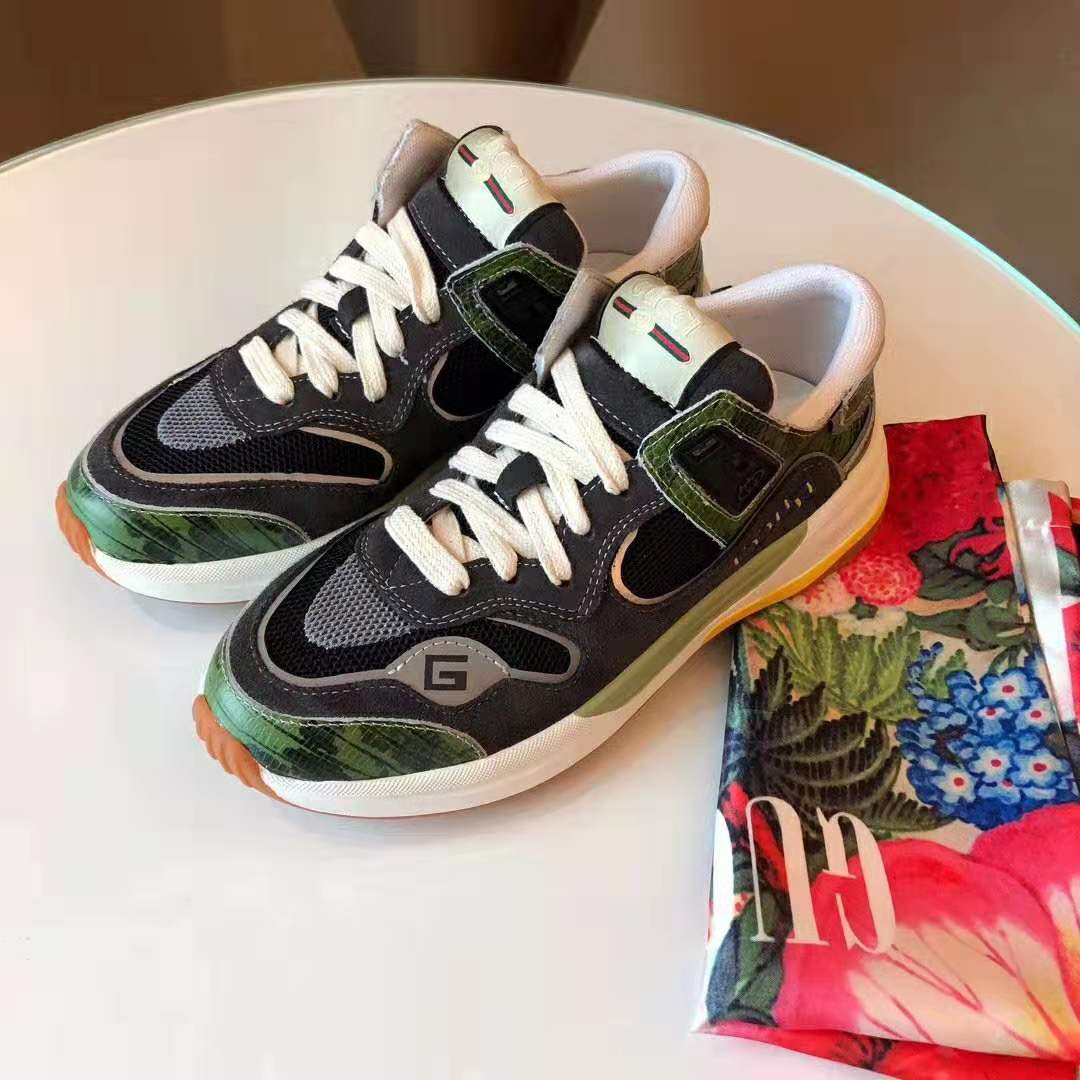 Gucci Men’s Ultrapace Sneaker in Embroidered G Detail 3 cm Heel-Green