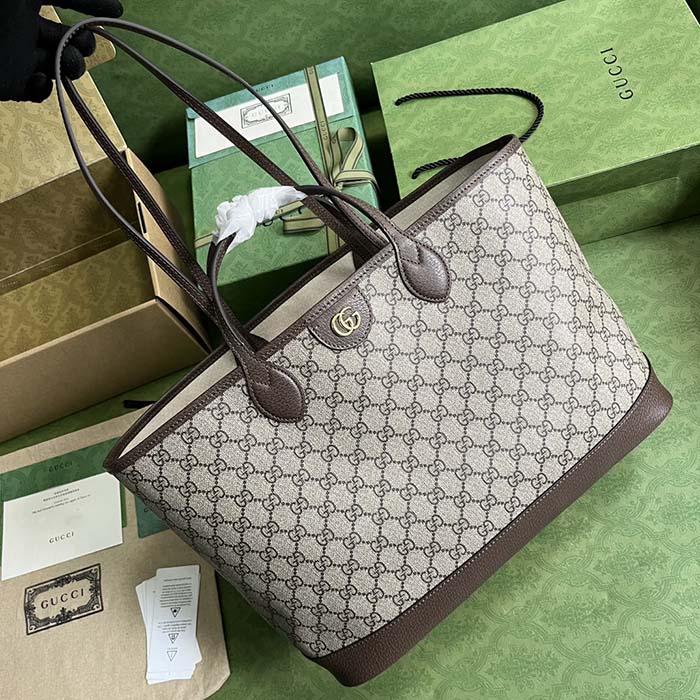 Gucci Unisex Ophidia Medium Tote Bag Beige Ebony GG Supreme Canvas