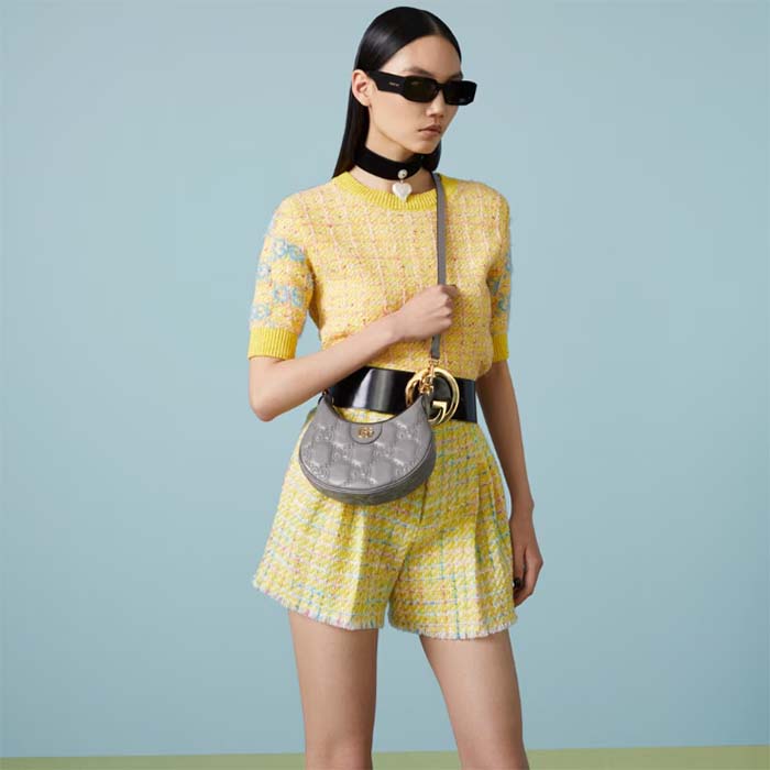 Gucci Women GG Matelassé Mini Bag Grey GG Matelassé Leather Double G