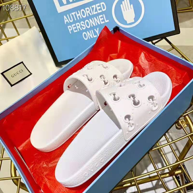 Gucci Women’s Rubber GG Slide Sandal-White