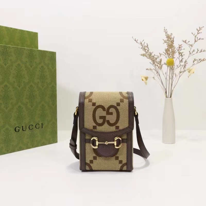 Gucci Unisex Jumbo GG Mini Bag Camel Ebony Jumbo GG Canvas