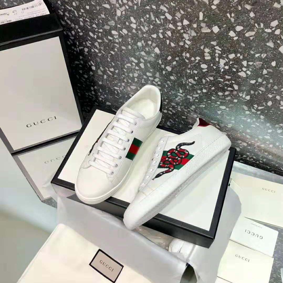 Gucci Men Ace Embroidered Sneaker with An Embroidered Kingsnake-White