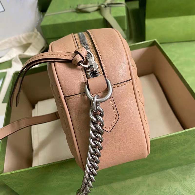 Gucci Women GG Marmont Small Shoulder Bag Brown Matelassé Leather