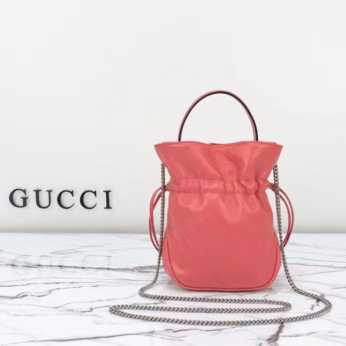 Gucci Women GG Blondie Mini Bucket Bag Pink Leather Round Interlocking G