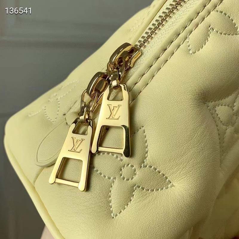 Louis Vuitton LV Women Alma BB Handbag Banana Yellow Quilted Embroidered Calf