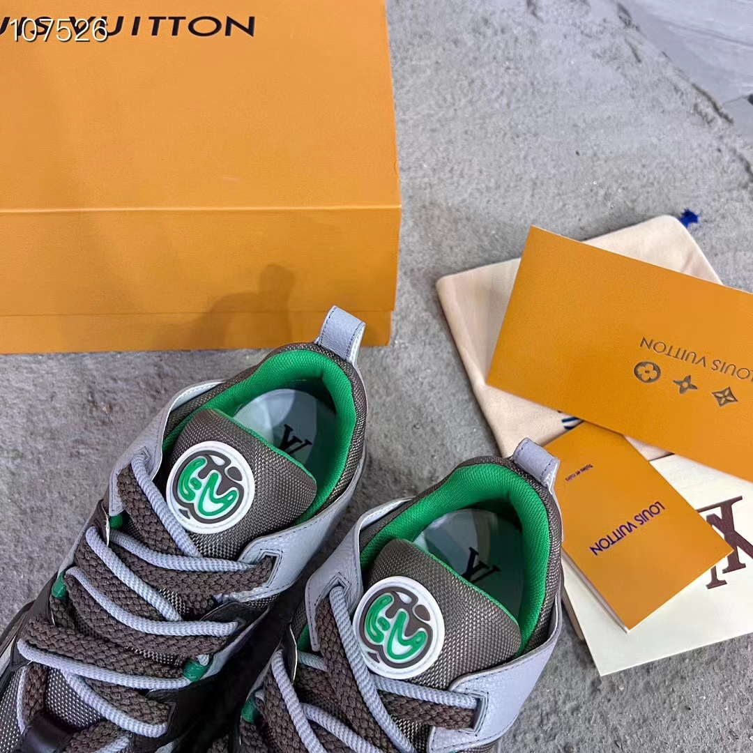 Louis Vuitton Unisex LV Skate Sneaker Grey Mix Materials Grained Calf Leather Technical Mesh