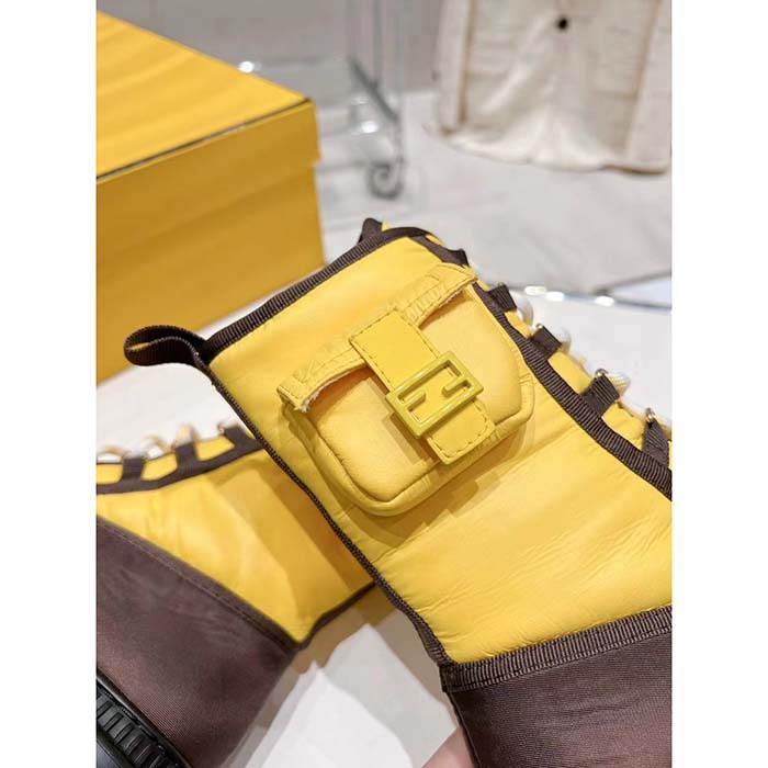 Fendi Women FF Domino Biker Boots Yellow Nylon Polyamide Polyester