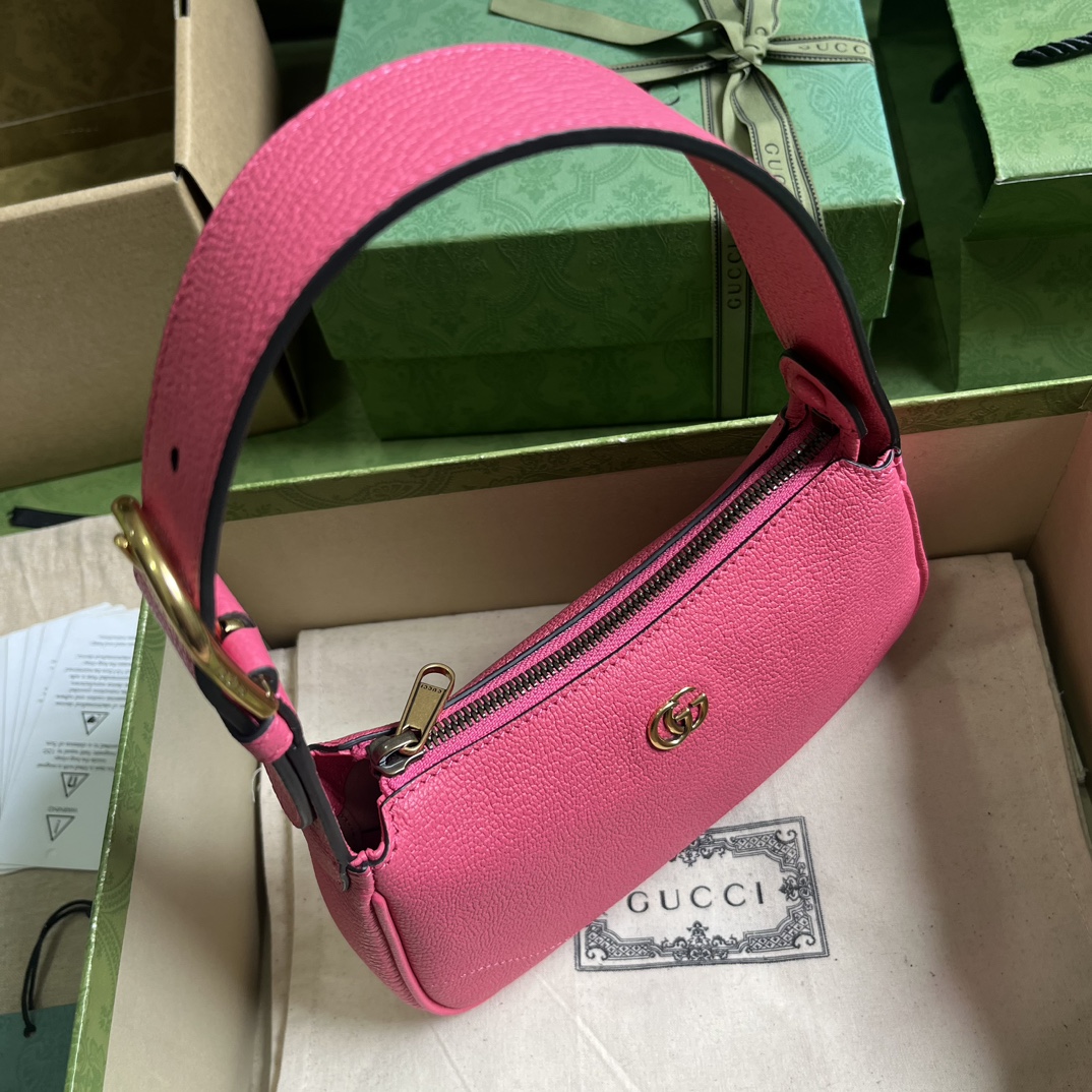 Gucci Women GG Aphrodite Mini Shoulder Bag Double G Pink Soft Leather